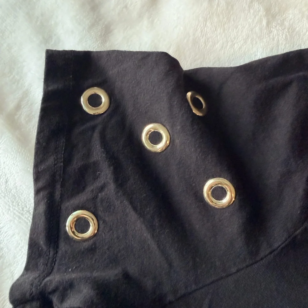 Michael Kors Black Grommet Sleeve Top Gold Hardware Size L